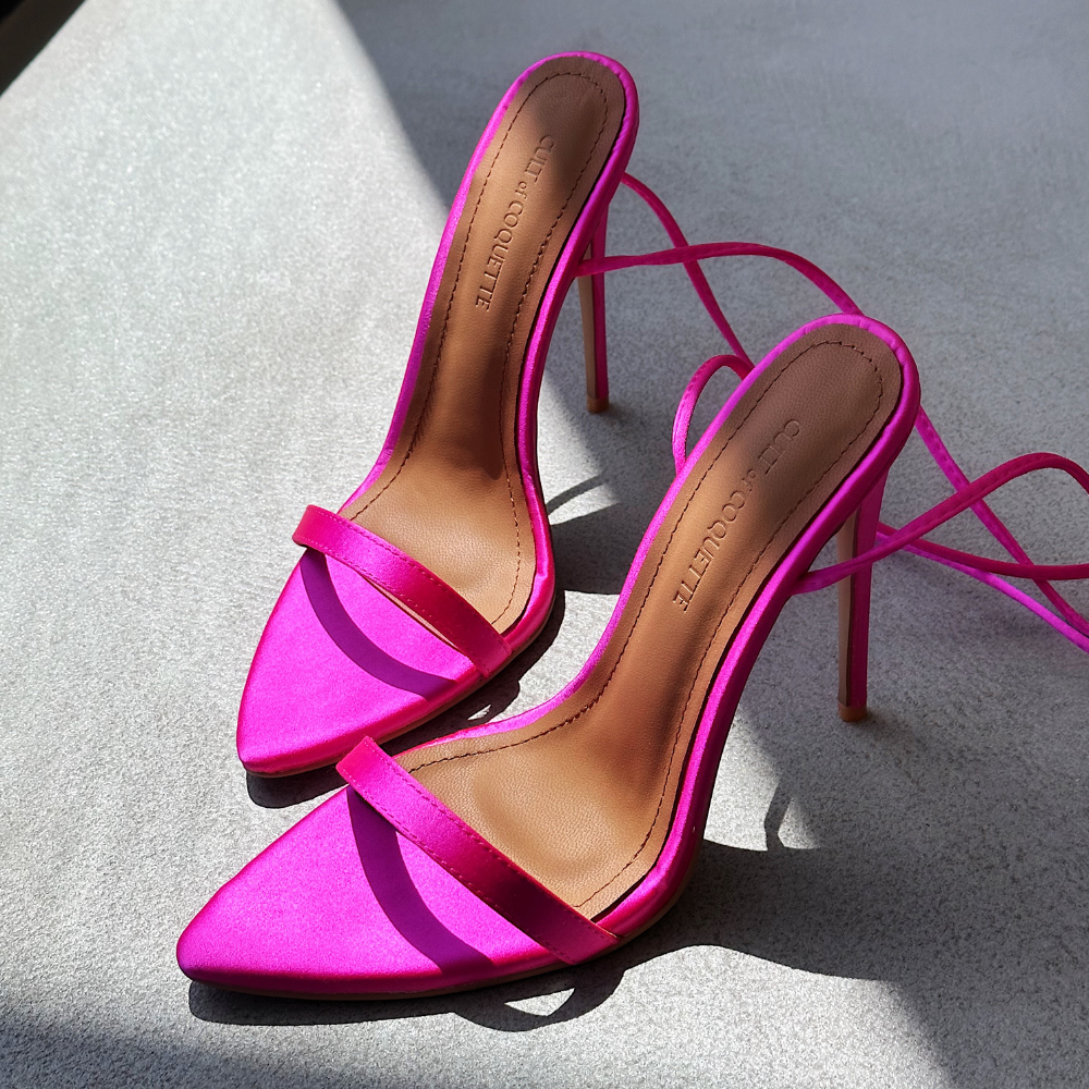 Be Mine Neima block heeled shoes in blush satin | ASOS